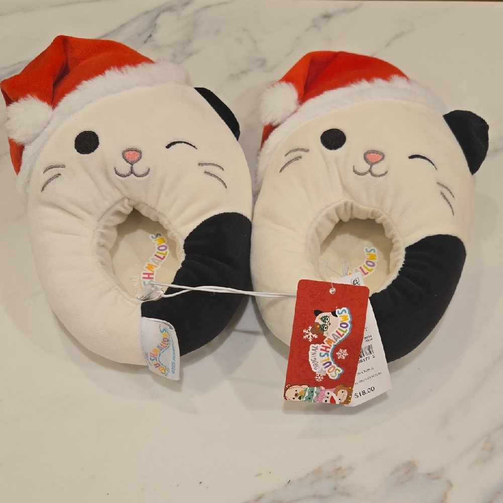 Squishmallows Kids Cat Slippers in Cream, Black & Red